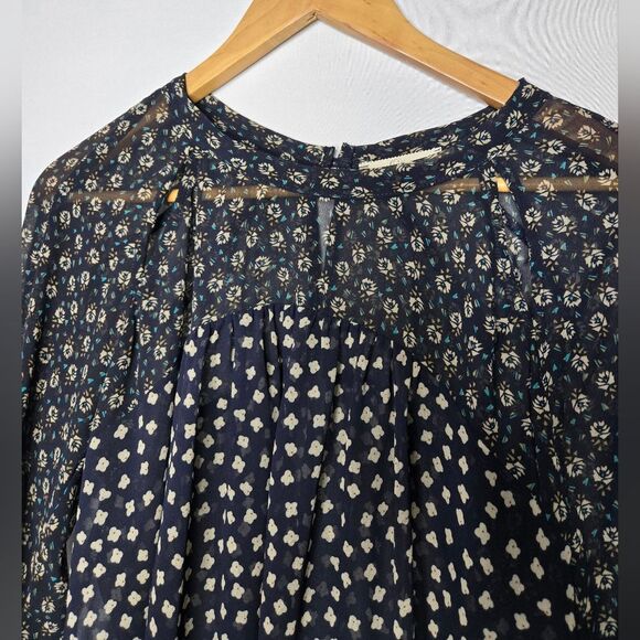 Women's Elodie Long-Sleeve Sheer Top - navy & cream Medium Romantic Bohemian - Picture 3 of 6